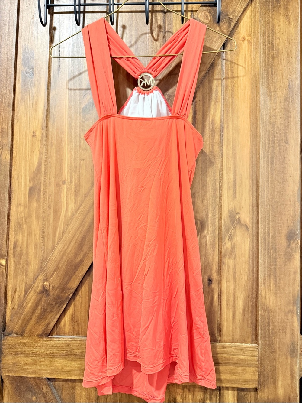 Michael Kors Coral Halter Swim Dress with Gold MK Emblem - Picture 5 of 6